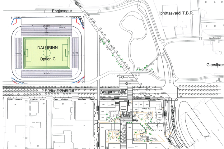 Nýr Laugardalsvöllur þétt upp við Suðurlandsbraut?