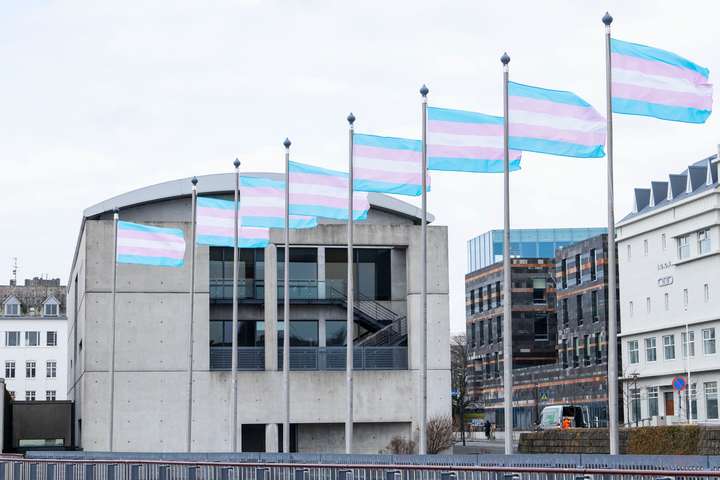 Minnast látins trans fólks með fánum við Ráðhúsið